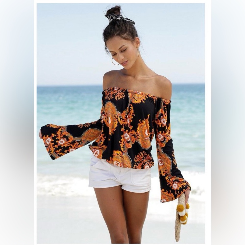 Lascana for Venus Women’s Flare Bell Sleeve off‎ the Shoulder Top